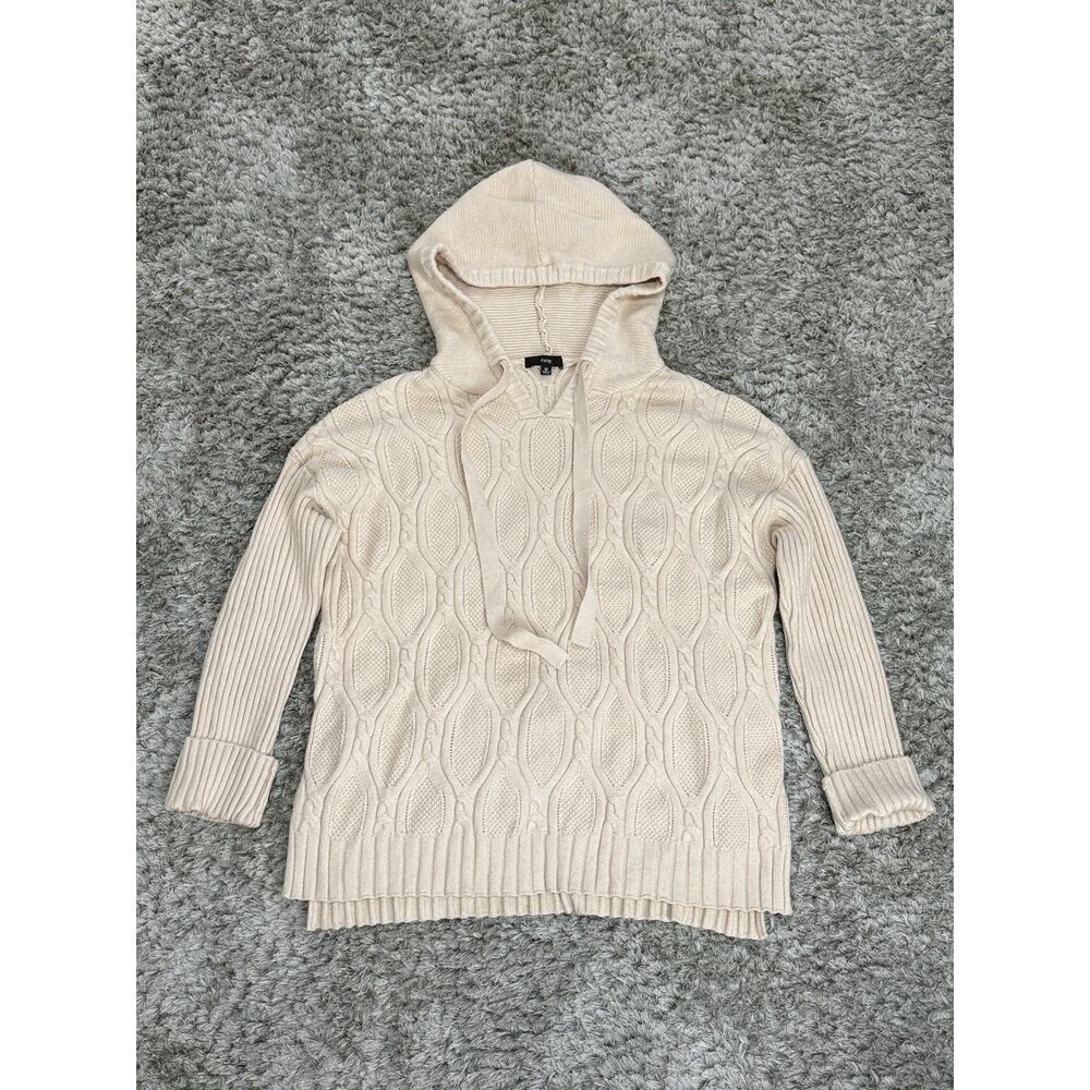 FATE Women Cable Knit Hoodie Sweater Cream Beige Long Sleeve Pullover Size M